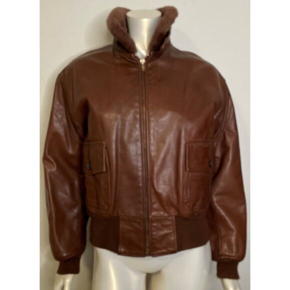 Ralph Lauren Brown Bomber Aviator Jacket Womens 12 Vintage Shearling Collar - Picture 2 of 16